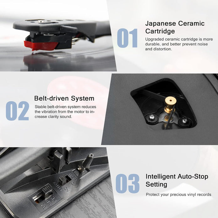 Bluetooth Record Player Vinyl Turntables with Built-in Speakers