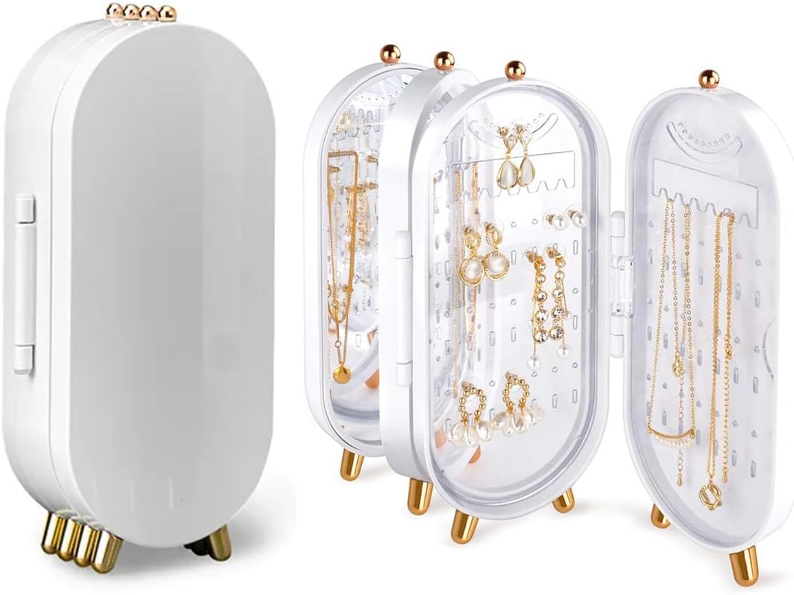 Earring Organizer Stand，4-Layer Small Foldable Dustproof Jewelry Holder with 153 Holes For Women Earrings, Earring Backs, Necklaces, Display Jewelry Organizer