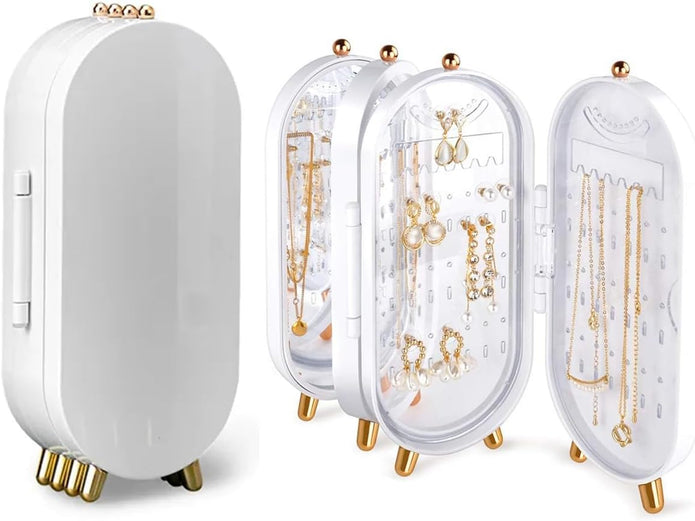 Earring Organizer Stand，4-Layer Small Foldable Dustproof Jewelry Holder with 153 Holes For Women Earrings, Earring Backs, Necklaces, Display Jewelry Organizer