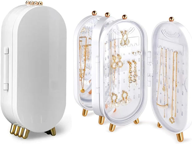 Earring Organizer Stand，4-Layer Small Foldable Dustproof Jewelry Holder with 153 Holes For Women Earrings, Earring Backs, Necklaces, Display Jewelry Organizer