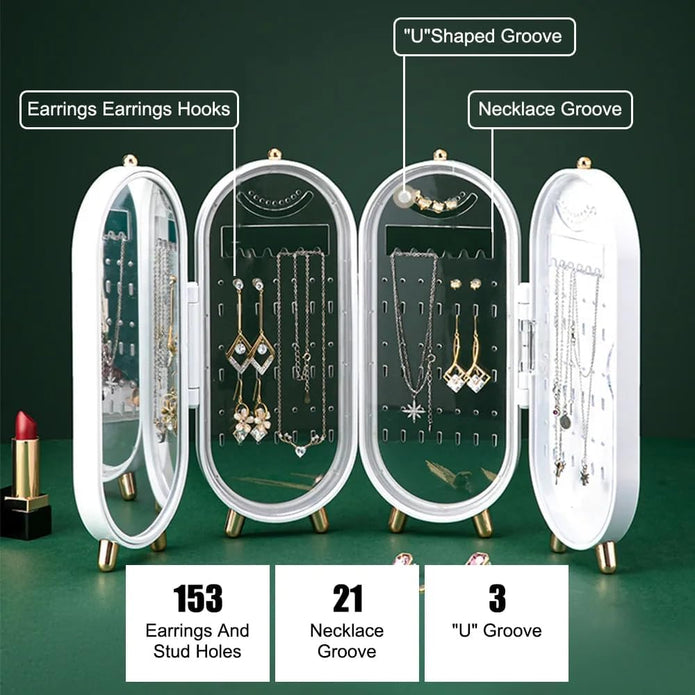 Earring Organizer Stand，4-Layer Small Foldable Dustproof Jewelry Holder with 153 Holes For Women Earrings, Earring Backs, Necklaces, Display Jewelry Organizer