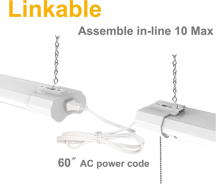LZHOME Linkable LED Shop Light 47'' for garages,4FT 4500LM,40W 5000K Daylight White, LED Ceiling Light, LED Wrapround Light, with Pull Chain (ON/Off),Linear Worklight Fixture with Plug 4-Pack