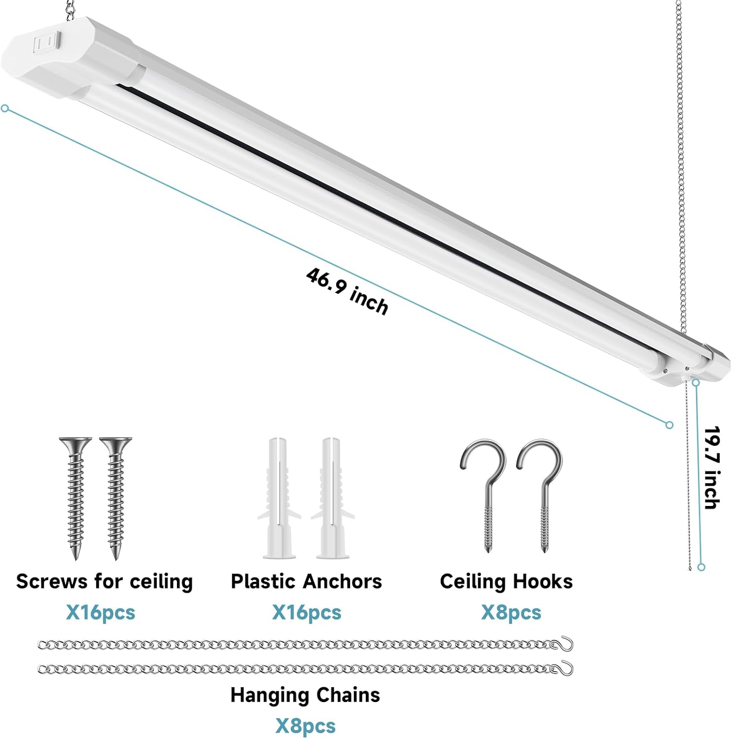 LZHOME Linkable LED Shop Light 47'' for garages,4FT 4500LM,40W 5000K Daylight White, LED Ceiling Light, LED Wrapround Light, with Pull Chain (ON/Off),Linear Worklight Fixture with Plug 4-Pack