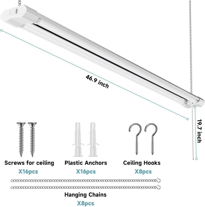 LZHOME Linkable LED Shop Light 47'' for garages,4FT 4500LM,40W 5000K Daylight White, LED Ceiling Light, LED Wrapround Light, with Pull Chain (ON/Off),Linear Worklight Fixture with Plug 4-Pack