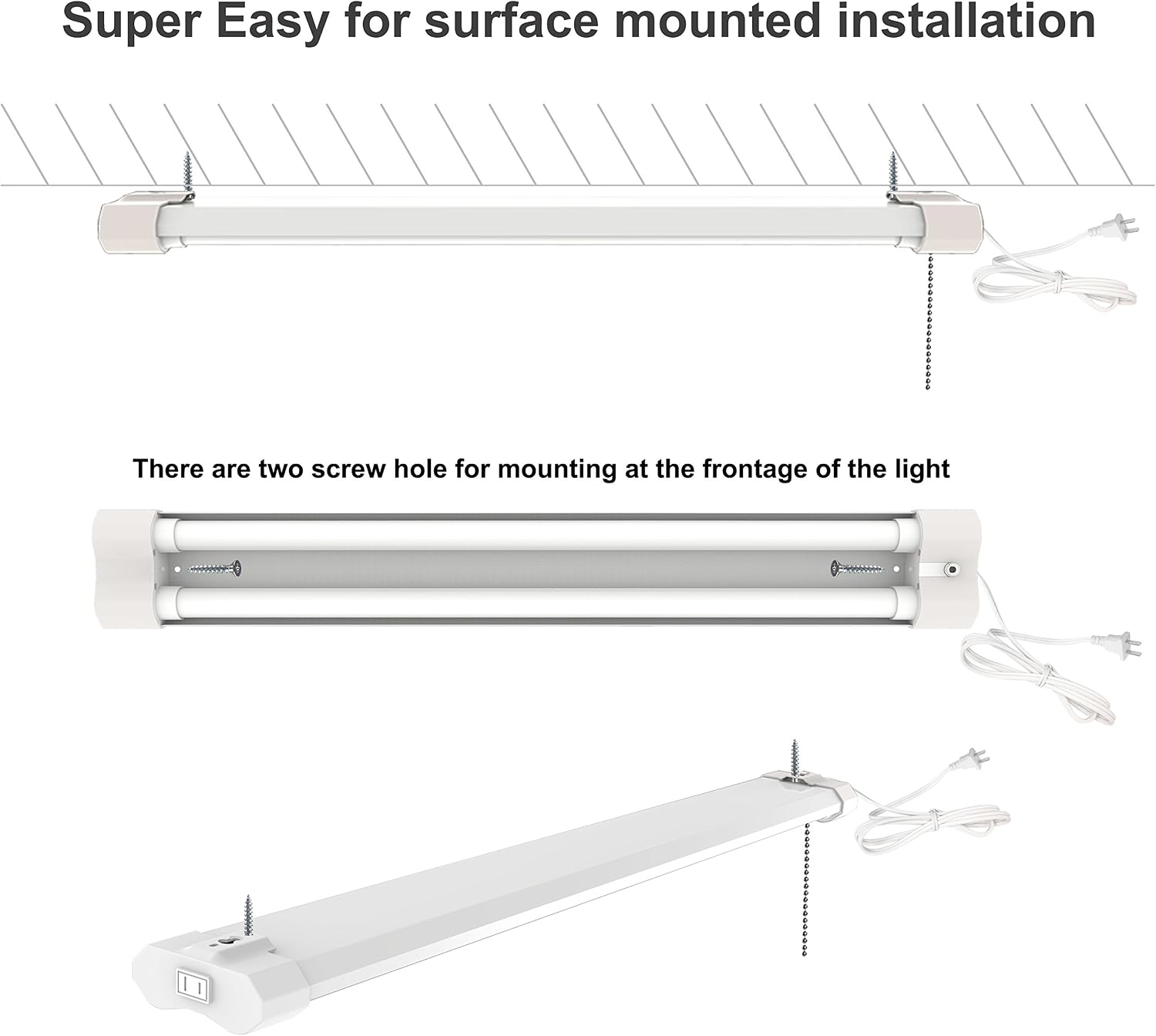 LZHOME Linkable LED Shop Light 47'' for garages,4FT 4500LM,40W 5000K Daylight White, LED Ceiling Light, LED Wrapround Light, with Pull Chain (ON/Off),Linear Worklight Fixture with Plug 4-Pack