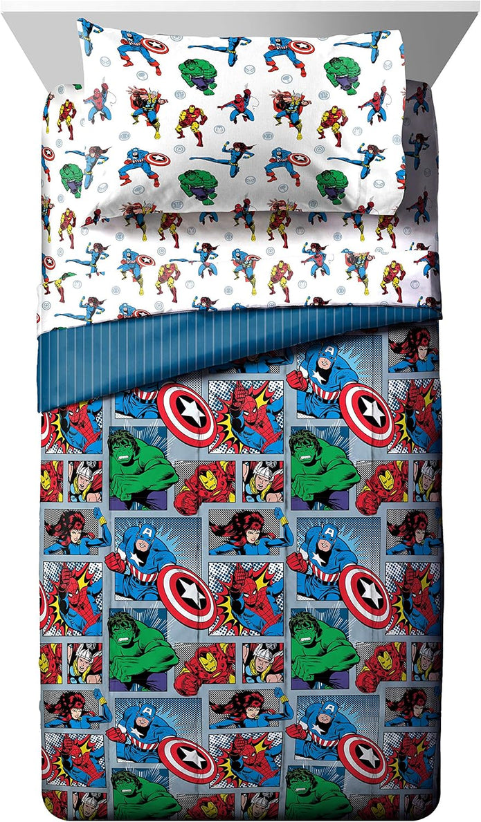 Jay Franco Marvel Avengers Fighting Team 5 Piece Full Bed Set - Includes Reversible Comforter & Sheet Set Bedding