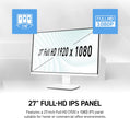 MSI PRO MP273W E14A 27-inch IPS 1920 x 1080 (FHD) Gaming Office Monitor, 120Hz, Free-Synch, HDMI, DisplayPort, VGA Port, VESA Mountable, Tilt, Speaker, 4-Side Slim Bezel 1ms, White