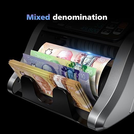 Aneken N60 Multi-Denominations Money Counter, 6 Detection Methods (UV/IR/MG/MT/DD/CIS),1200 Bills/min, Mixed Bills Value Counting Machine, 3.5