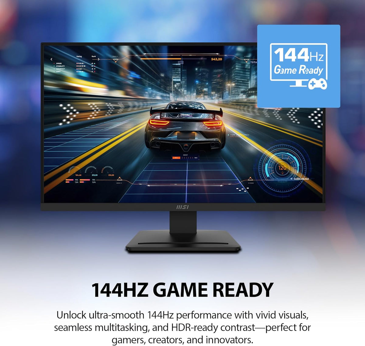 MSI PRO MP273W E14A 27-inch IPS 1920 x 1080 (FHD) Gaming Office Monitor, 120Hz, Free-Synch, HDMI, DisplayPort, VGA Port, VESA Mountable, Tilt, Speaker, 4-Side Slim Bezel 1ms, White