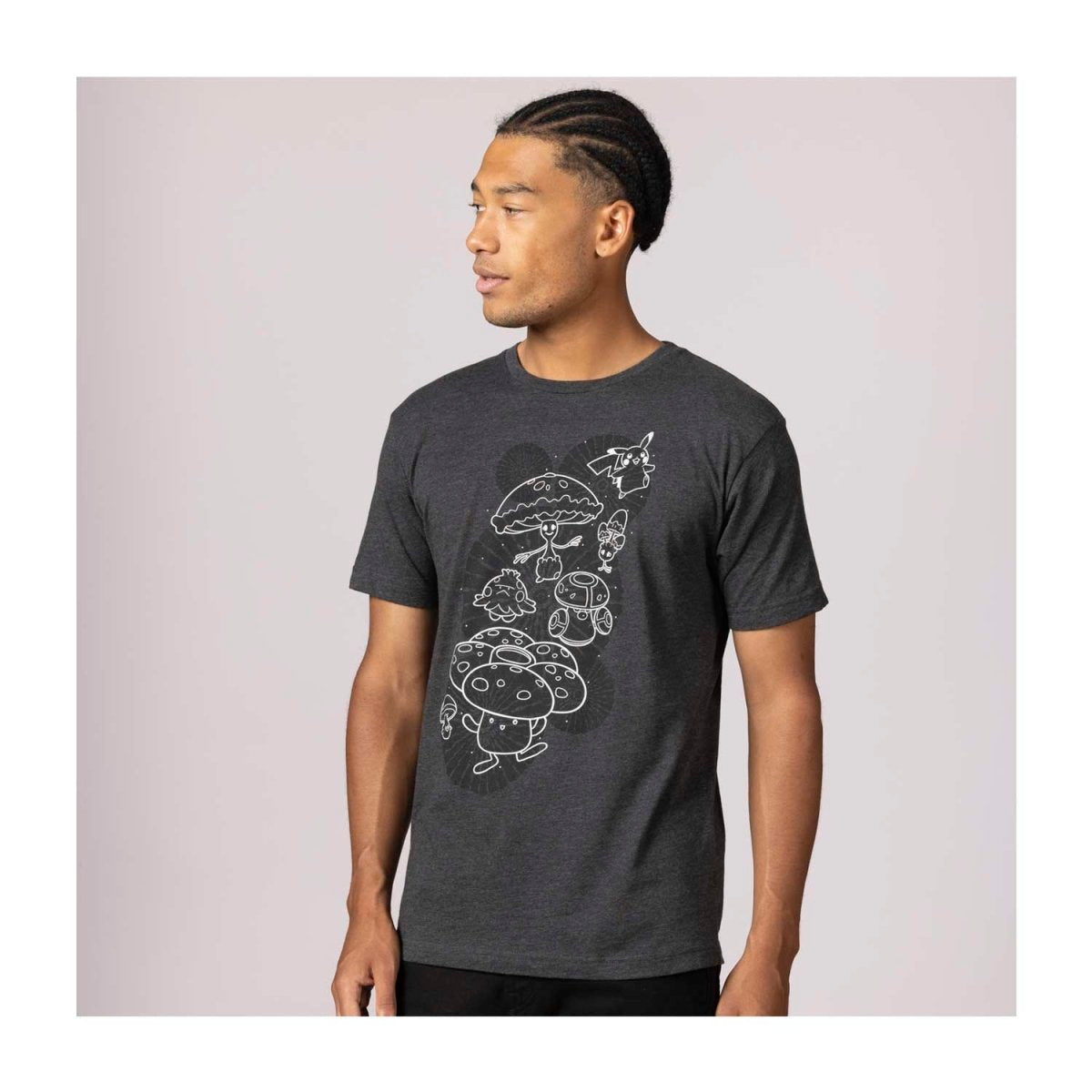 Pikachu, Shiinotic & Friends Pokémon Nature: Fall Black Relaxed Fit Crew Neck T-Shirt - Adult
