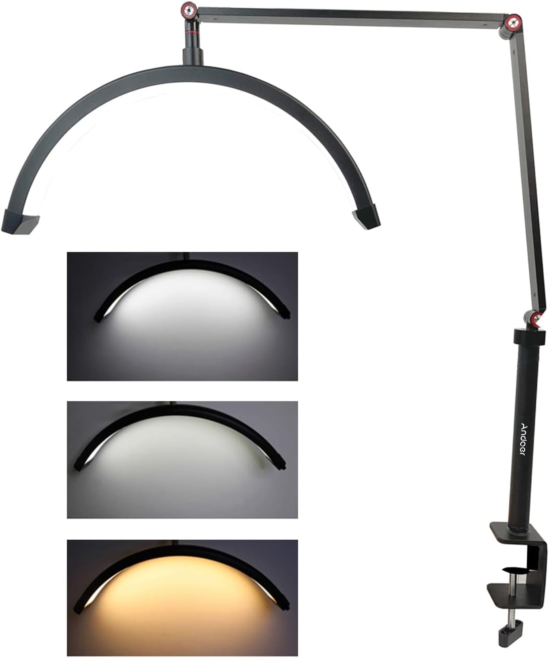 HD-M3X Desktop LED Video Light Half-Moon Shaped Fill Light 3000K-6000K Dimmable with C-Clamp