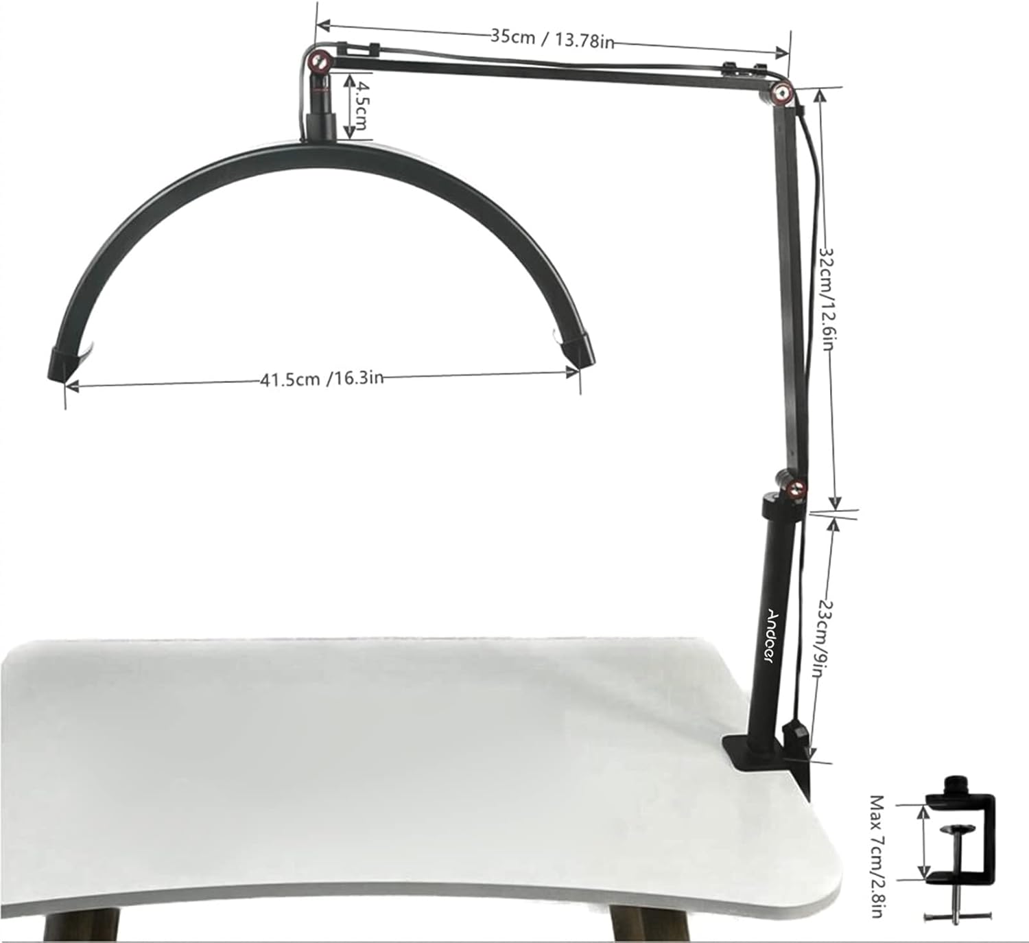 HD-M3X Desktop LED Video Light Half-Moon Shaped Fill Light 3000K-6000K Dimmable with C-Clamp