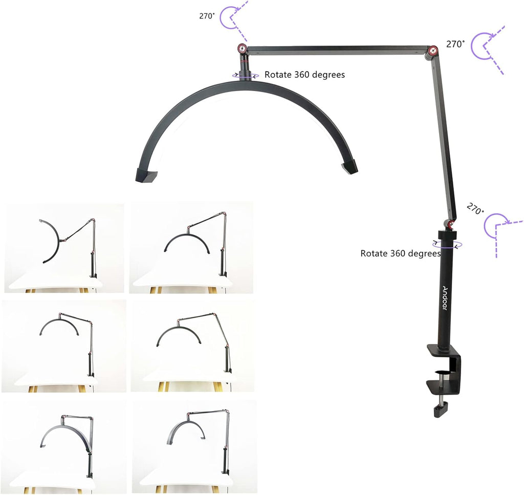 HD-M3X Desktop LED Video Light Half-Moon Shaped Fill Light 3000K-6000K Dimmable with C-Clamp