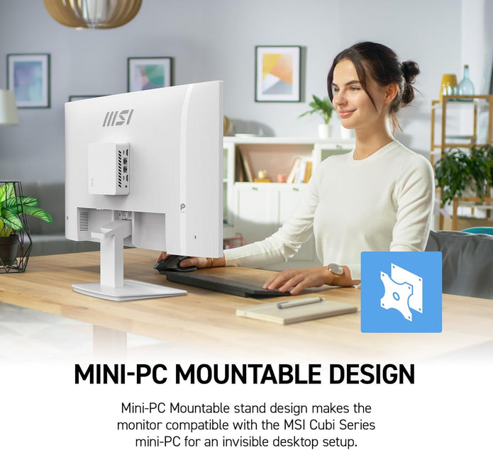 MSI PRO MP273W E14A 27-inch IPS 1920 x 1080 (FHD) Gaming Office Monitor, 120Hz, Free-Synch, HDMI, DisplayPort, VGA Port, VESA Mountable, Tilt, Speaker, 4-Side Slim Bezel 1ms, White