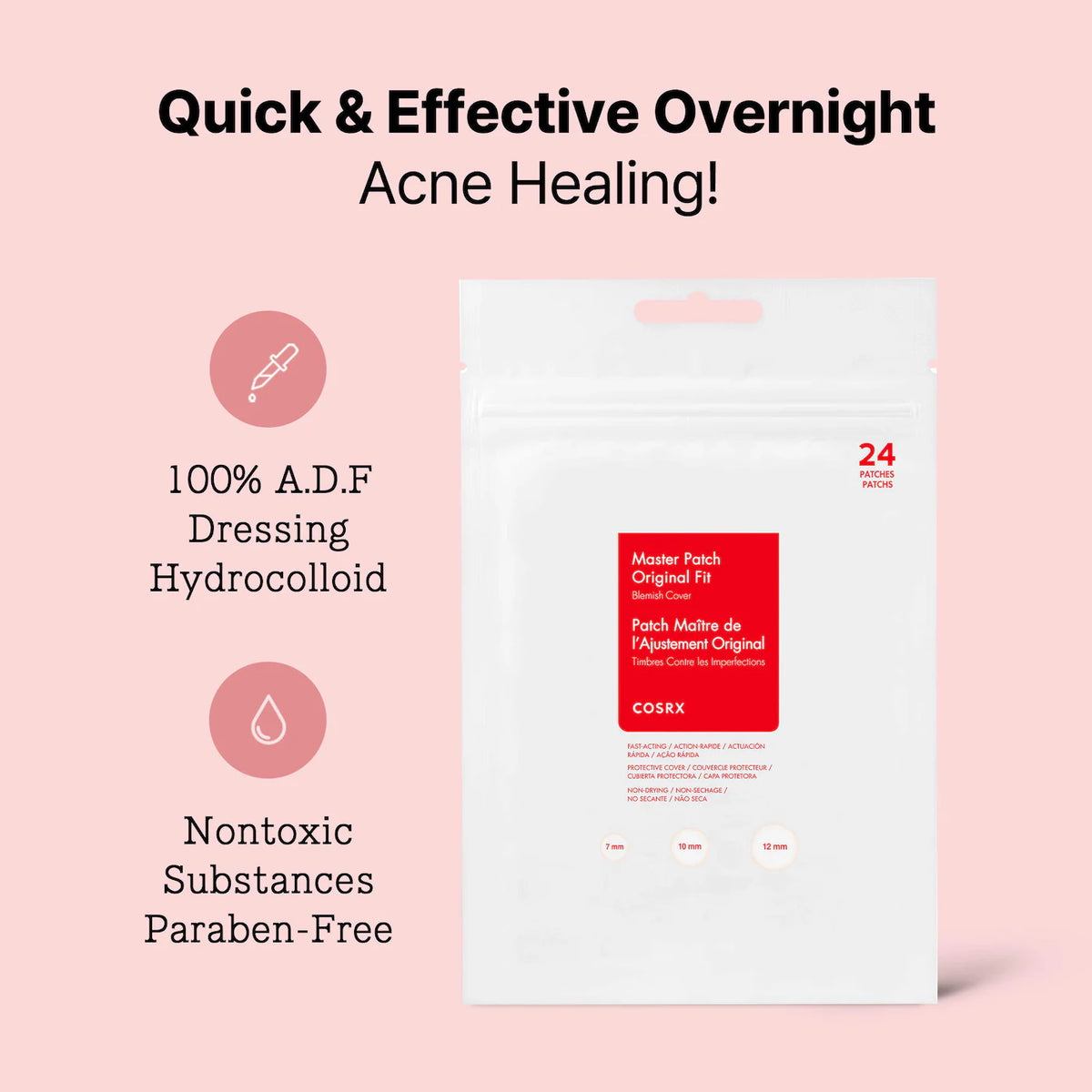 COSRX  Master Patch Original Fit Hydrocolloid Blemish Patches for Acne-Prone Skin, 24 Patches