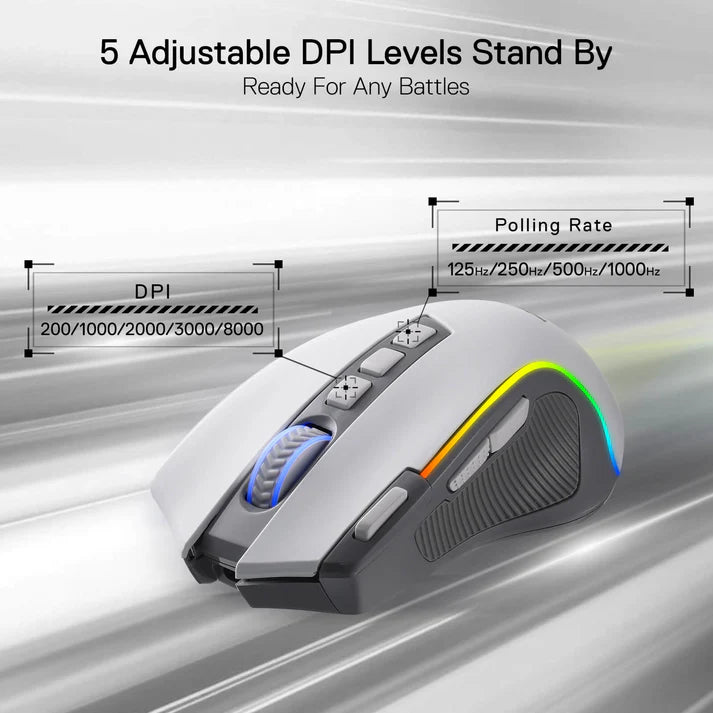 Redragon PREDATOR M612W PRO RGB Gaming Mouse 8000 DPI Wired/Wireless Optical Mouse,WHITE