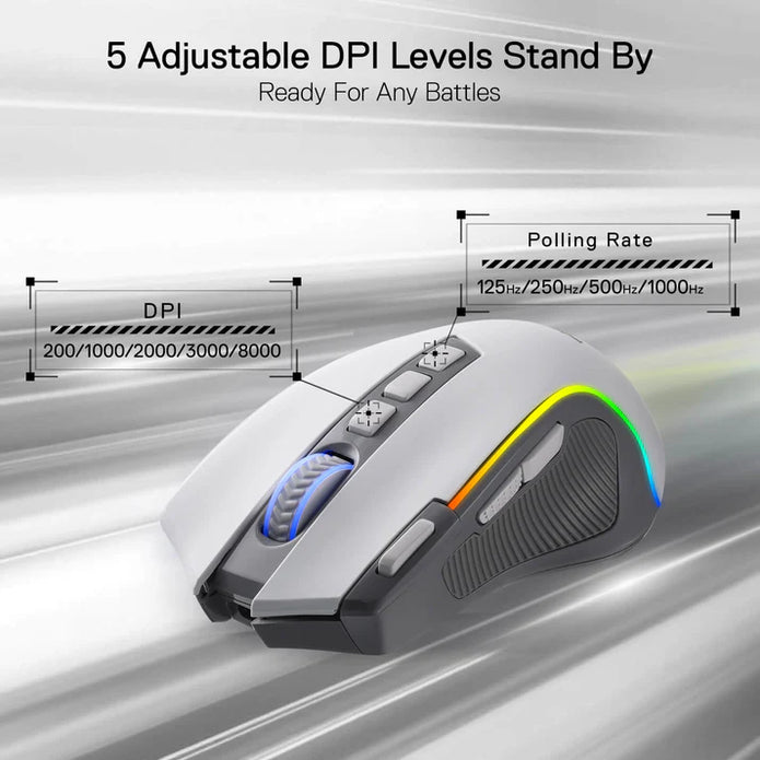 Redragon PREDATOR M612W PRO RGB Gaming Mouse 8000 DPI Wired/Wireless Optical Mouse,WHITE