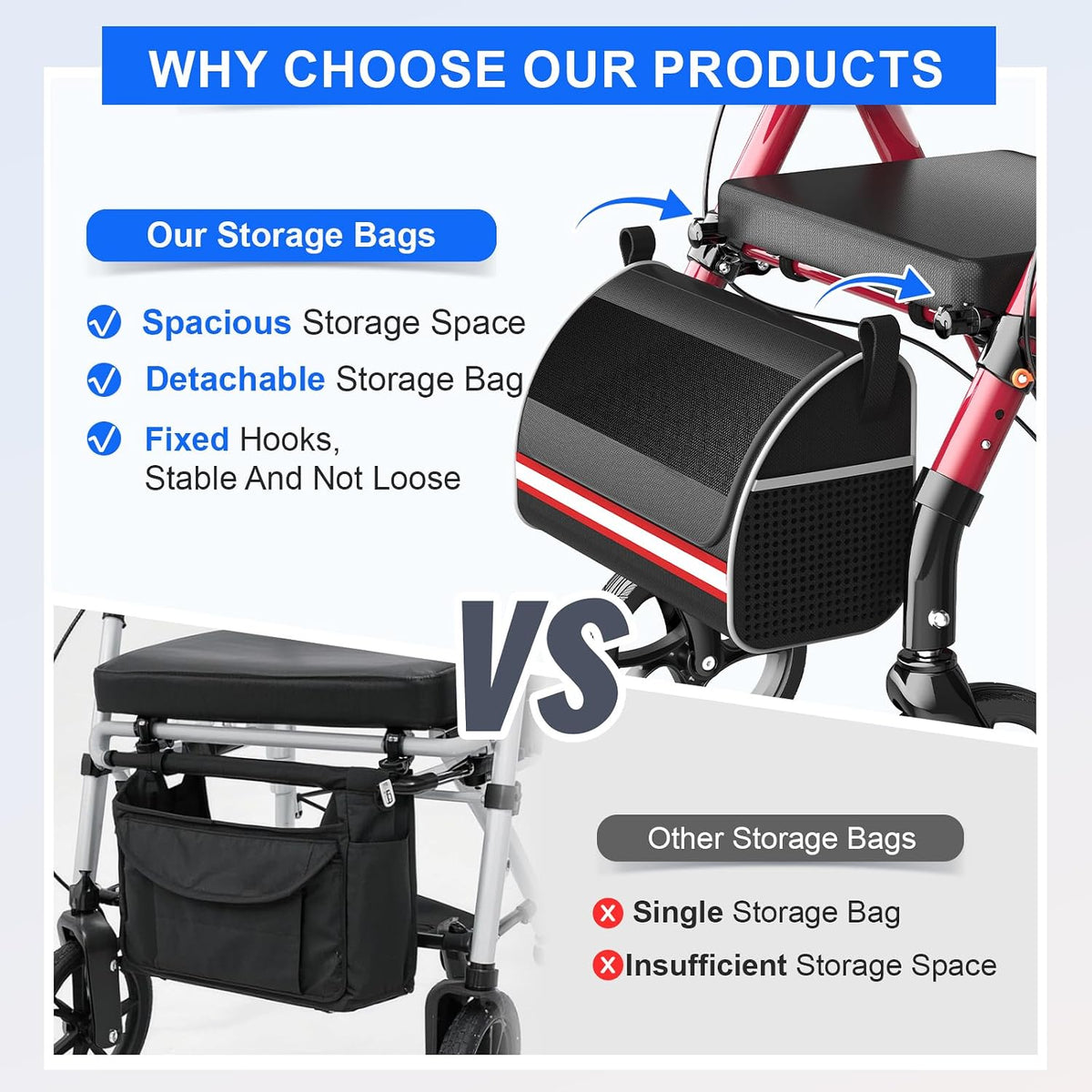 Foldable Walkers for Seniors, Rollator Walkers with Seat for Seniors, 350 lb Capacity, 6-Level Adjustable Height, 8