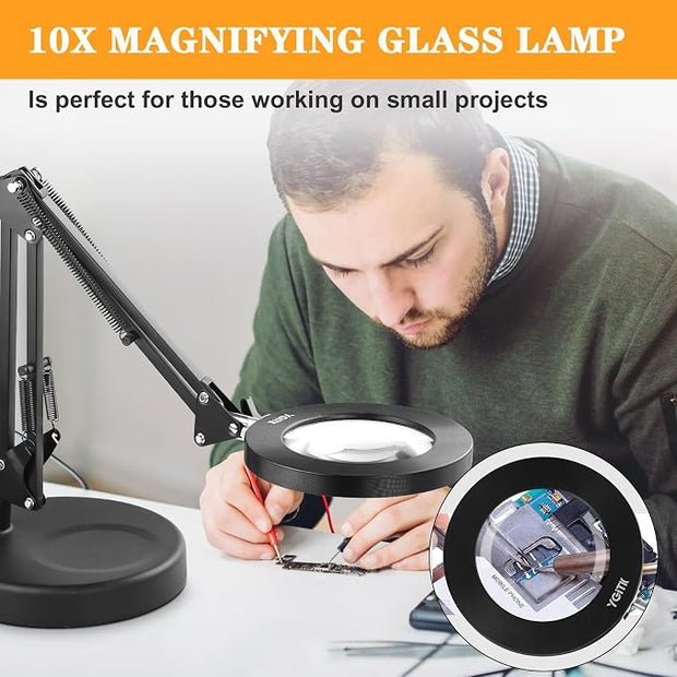 10X Magnifier with Stand, 2-in-1 Base Mounting Magnifying Glass for Hobby, Close Work, Precision Machinery Repair, Reading, Craft