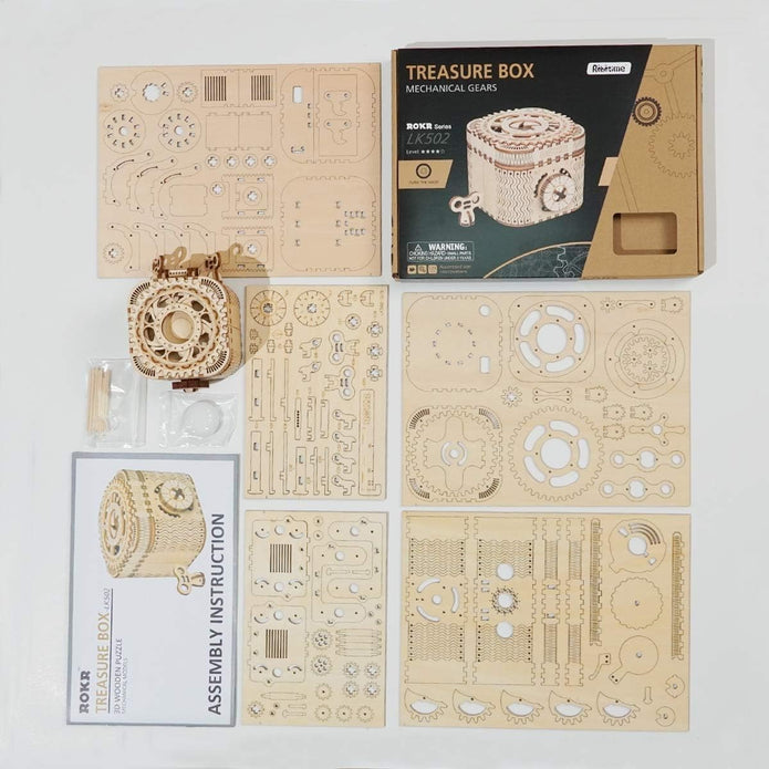 ROKR 3D Wooden Puzzle Mechanical Treasure Box Model DIY Brain Teaser Projects  LK502