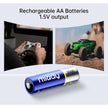 Miady Rechargeable Lithium AA Batteries 8 Pack with Fast Charger, 1.5V 3000mWh High Capacity Lithium AA Batteries, Double A Batteries with 2000+ Cycles for High-Drain Devices Cable Charging