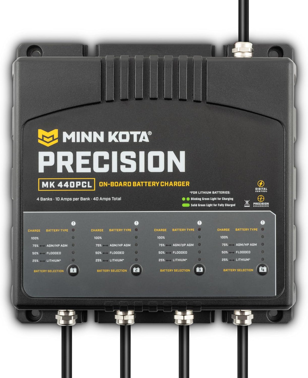 Minn Kota Precision MK-440PCL On-Board Battery Charger with 4 Charging Banks, 10 Amps per Bank