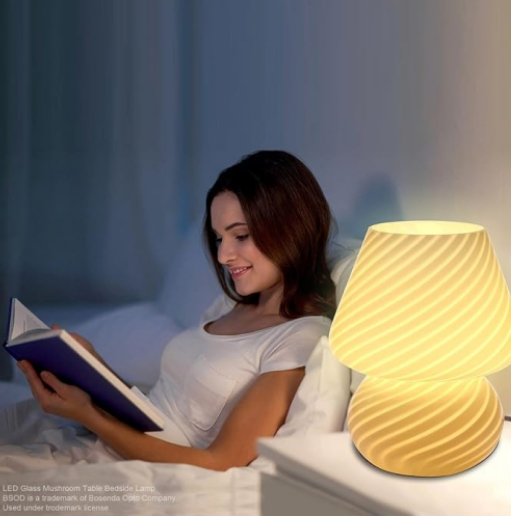 Mushroom Lamp,Glass Table Bedside Translucent Murano Vintage Style Striped Small Night Light Swirl for Ambient, Kids, Bedroom, Living (Stripe Green)
