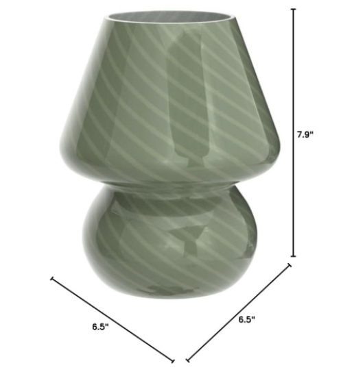 Mushroom Lamp,Glass Table Bedside Translucent Murano Vintage Style Striped Small Night Light Swirl for Ambient, Kids, Bedroom, Living (Stripe Green)