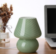 Mushroom Lamp,Glass Table Bedside Translucent Murano Vintage Style Striped Small Night Light Swirl for Ambient, Kids, Bedroom, Living (Stripe Green)