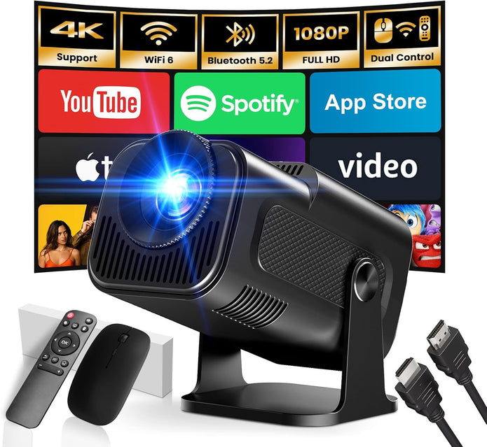 Mini Projector 2025 Upgraded Dual Control 1980x1080P 4K Support Portable Video Projector WiFi 6 BT5.2 270° Keystone Compatible with TV Stick/Memory Stick/Smartphone/USB/Laptop