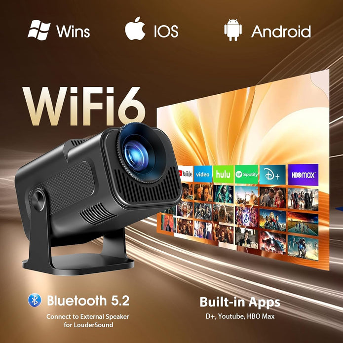 Mini Projector 2025 Upgraded Dual Control 1980x1080P 4K Support Portable Video Projector WiFi 6 BT5.2 270° Keystone Compatible with TV Stick/Memory Stick/Smartphone/USB/Laptop
