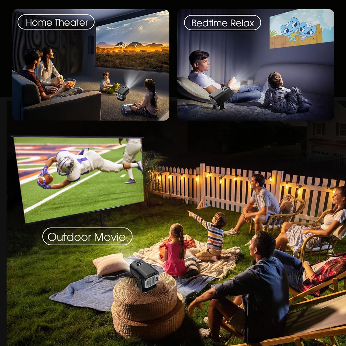 Mini Projector 2025 Upgraded Dual Control 1980x1080P 4K Support Portable Video Projector WiFi 6 BT5.2 270° Keystone Compatible with TV Stick/Memory Stick/Smartphone/USB/Laptop