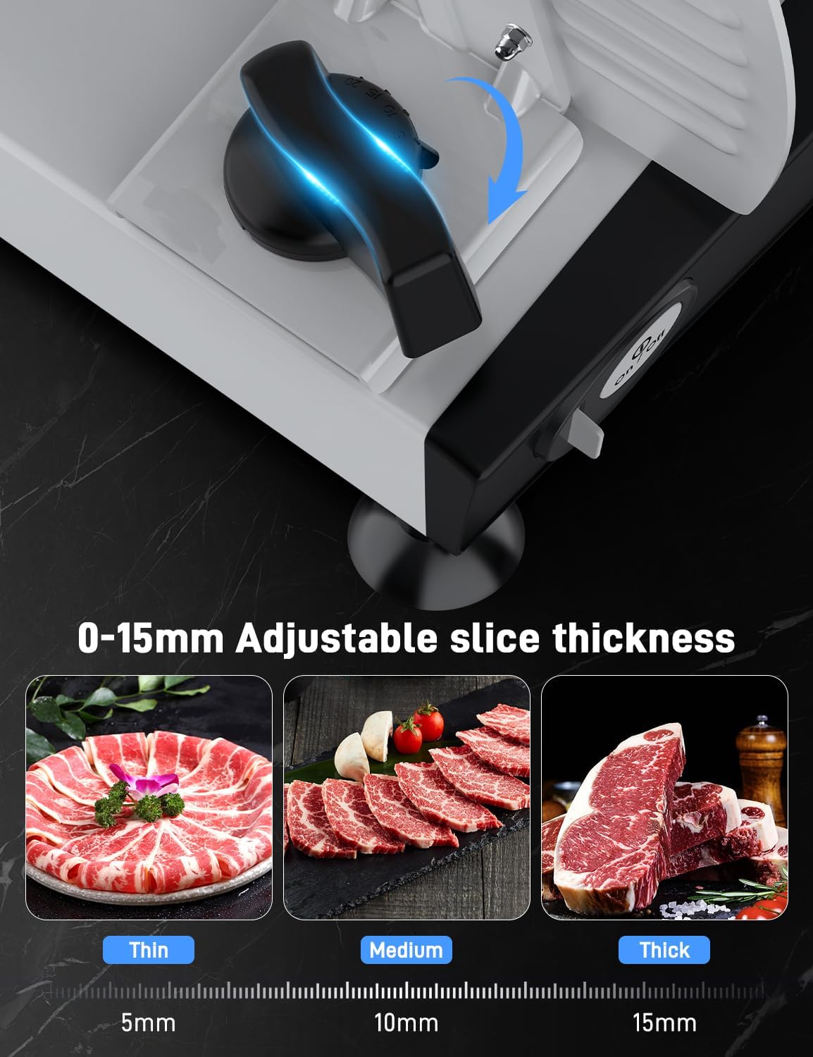 200W Meat Slicer Machine for Home, DC Motor Quiet Deli Slicer with 2 Removable 7.5'' Stainless Steel Blades, Adjustable Dial for 0-15mm