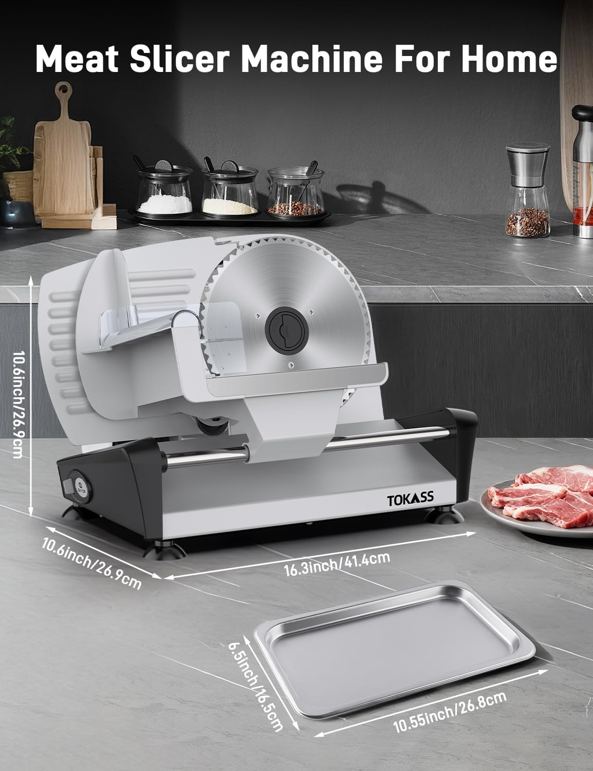 200W Meat Slicer Machine for Home, DC Motor Quiet Deli Slicer with 2 Removable 7.5'' Stainless Steel Blades, Adjustable Dial for 0-15mm