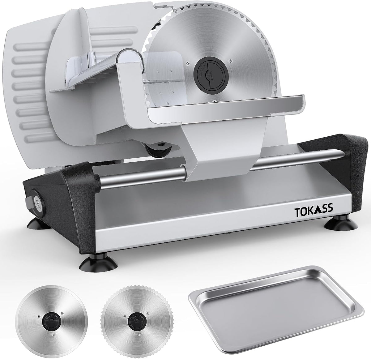 200W Meat Slicer Machine for Home, DC Motor Quiet Deli Slicer with 2 Removable 7.5'' Stainless Steel Blades, Adjustable Dial for 0-15mm