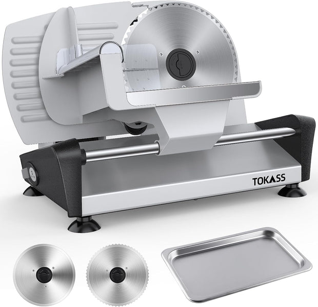 200W Meat Slicer Machine for Home, DC Motor Quiet Deli Slicer with 2 Removable 7.5'' Stainless Steel Blades, Adjustable Dial for 0-15mm