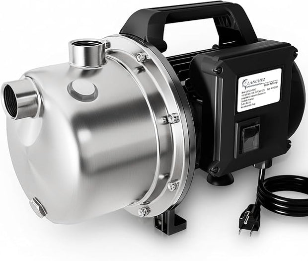 USED / LIKE NEW/ Lanchez 1 Hp Shallow Well Pumpgarden Pump, Portable Stainless Steel Water Transfer Draining Irrigation Jet Pump for Water Removal, Lawn Fountain Pump 1294 GPH 147 Feet Height