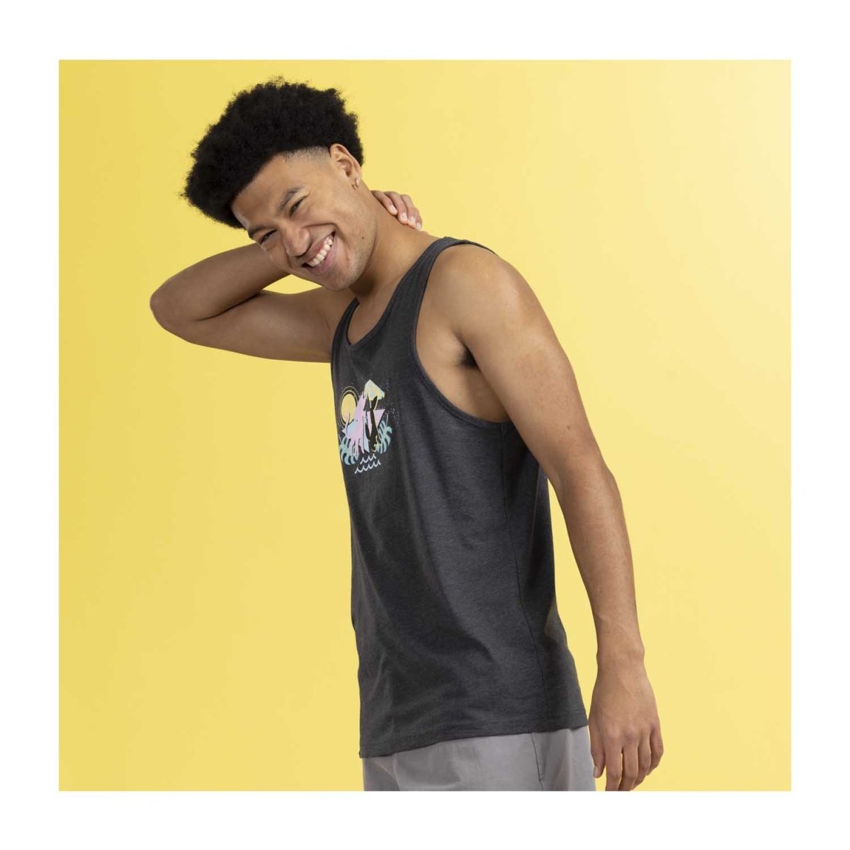 Espeon & Umbreon Summer Fun Charcoal Fitted Tank Top - Men