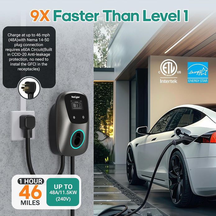 NEW / OPEN BOX NEXTCYBER Level 2 EV Charger, 48A, 25ft Cable ETL Certified, 240V NEMA 14-50p Plug, Home Level 2 EVSE Electric Vehicle Charging Stations
