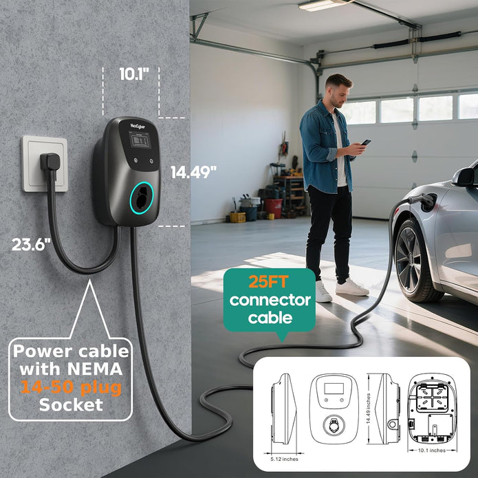 NEW / OPEN BOX NEXTCYBER Level 2 EV Charger, 48A, 25ft Cable ETL Certified, 240V NEMA 14-50p Plug, Home Level 2 EVSE Electric Vehicle Charging Stations