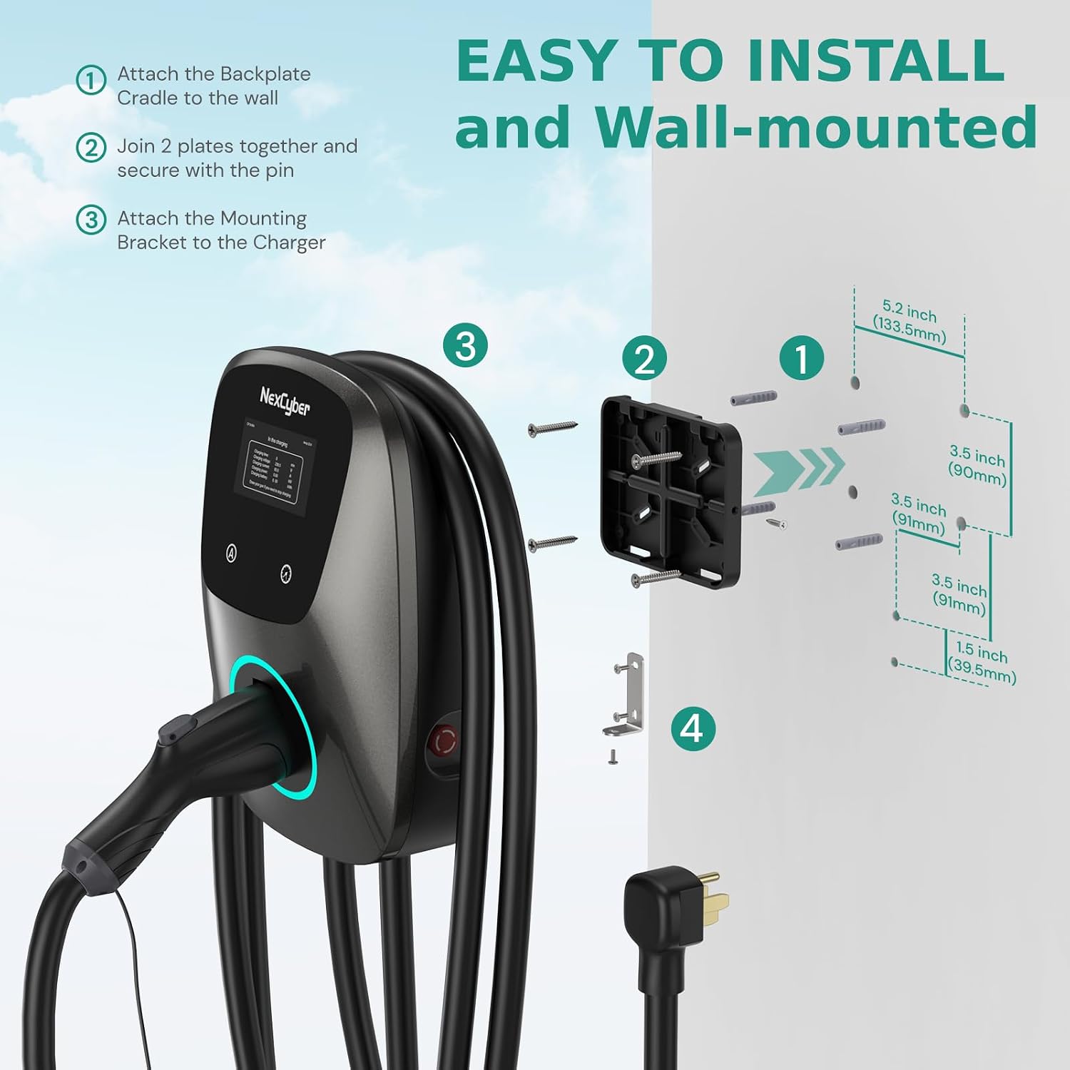 NEW / OPEN BOX NEXTCYBER Level 2 EV Charger, 48A, 25ft Cable ETL Certified, 240V NEMA 14-50p Plug, Home Level 2 EVSE Electric Vehicle Charging Stations