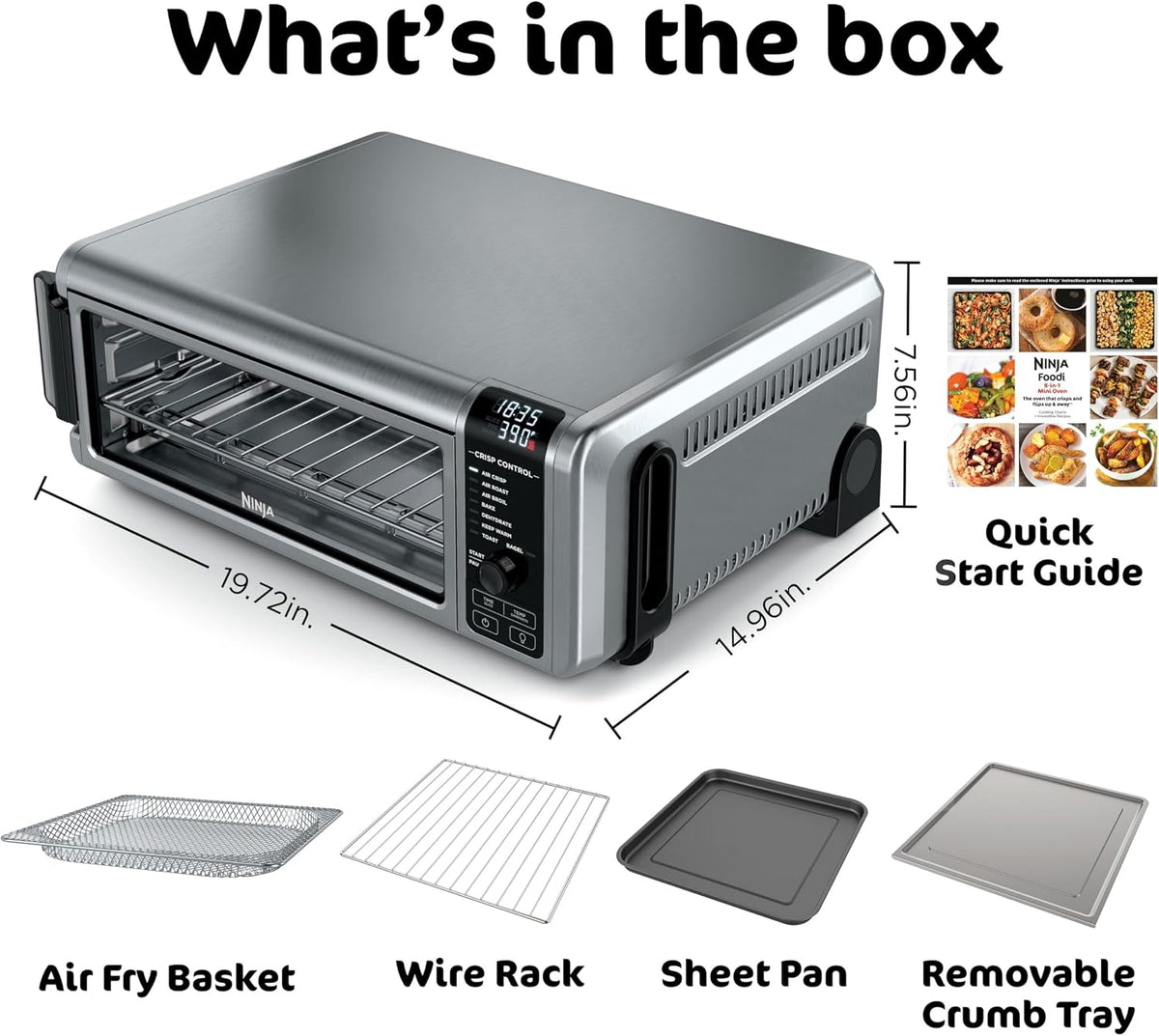 Ninja Foodi 8-in-1 Digital Air Fry Oven, Stainless, SP101C 1800W, Air Fry, Air Roast, Bake, Flip-Away for Storage