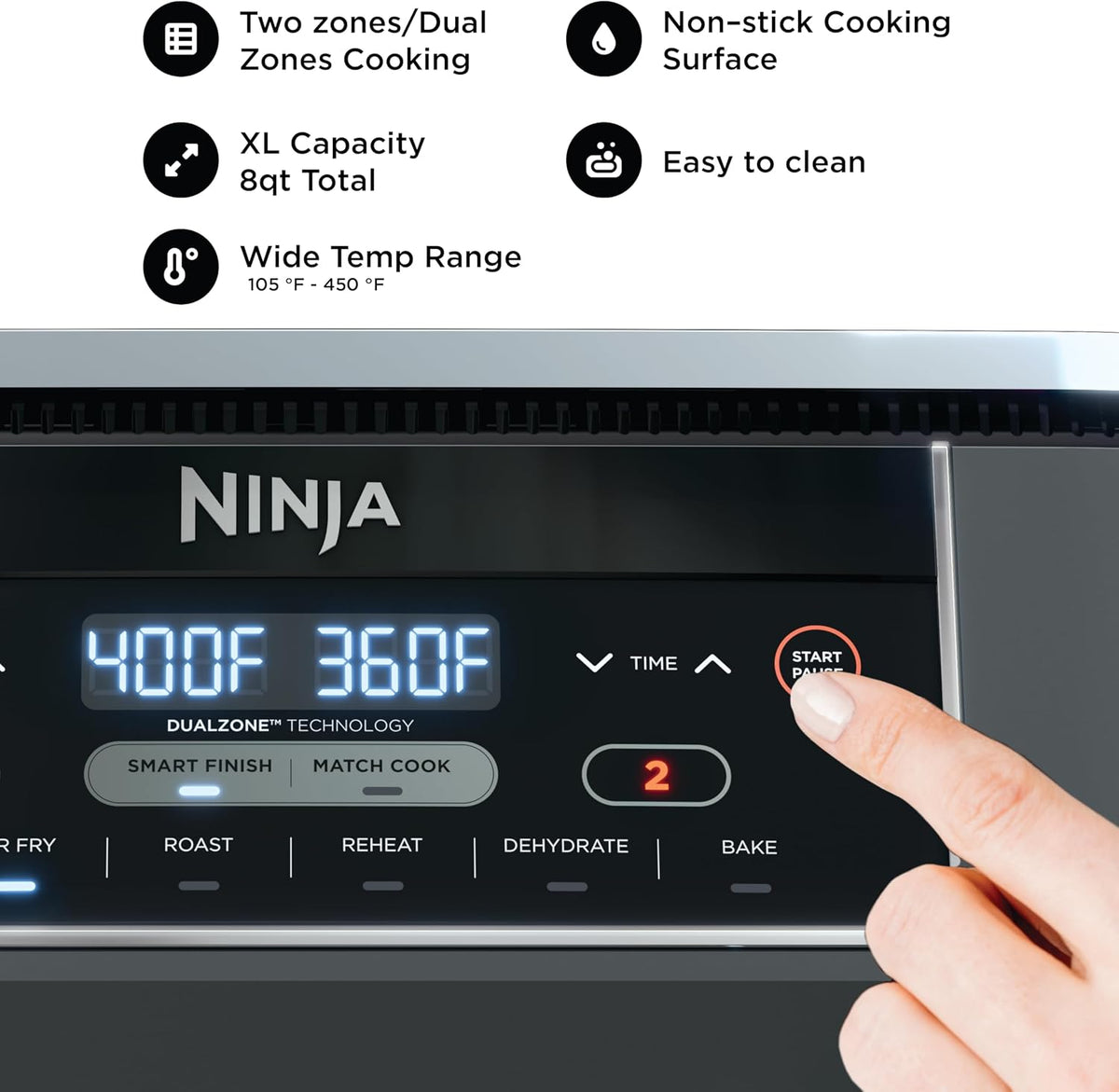 Ninja Foodi Air Fryer, 8 Qt/7.6L DualZone, 6-in-1, Grey, DZ201C