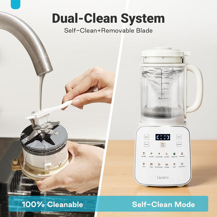 Nut Milk Maker, Soy Milk Maker, 12-in-1, Glass Jar, Auto Clean, 1.5L