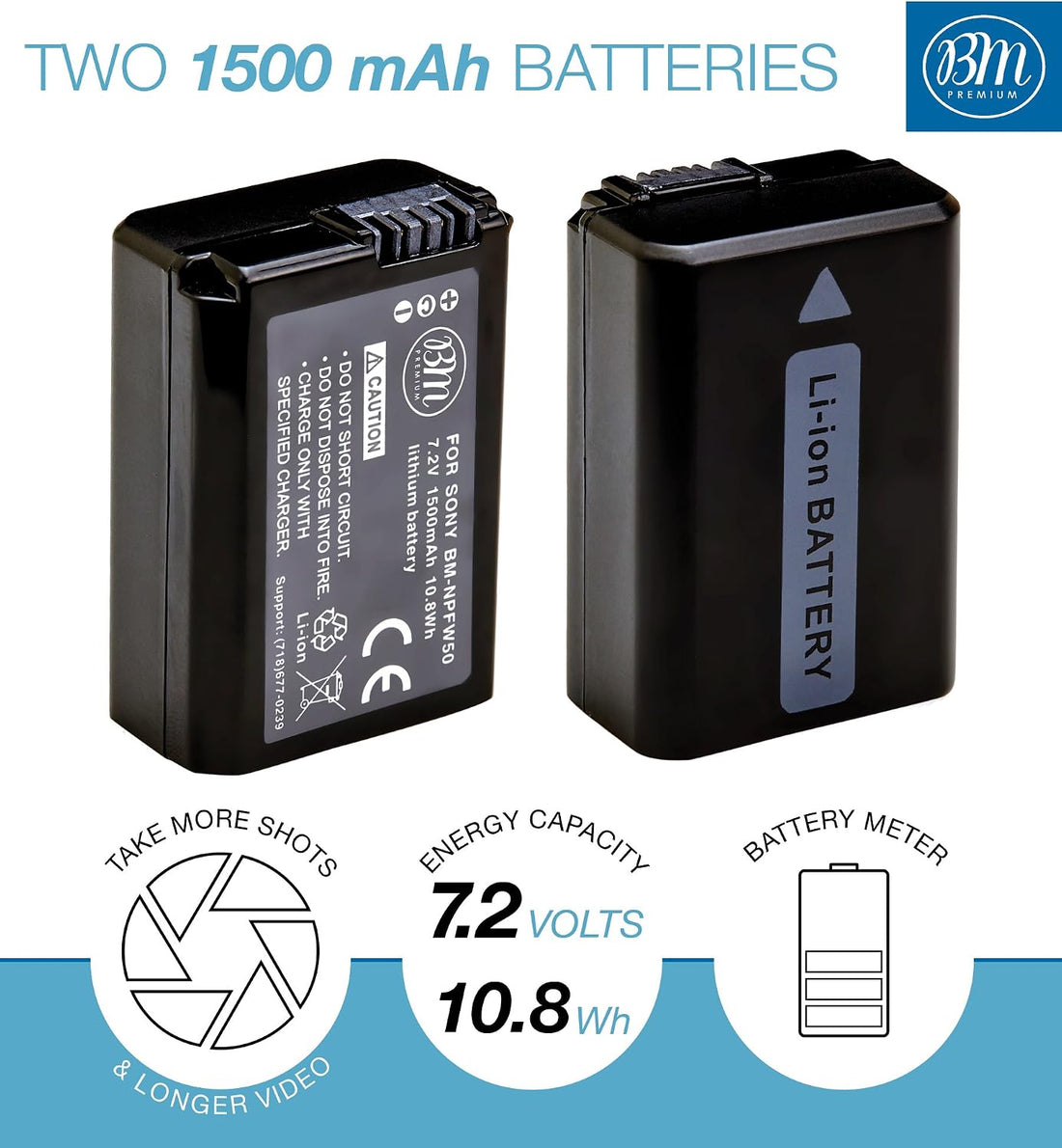 BM Premium 2 NP-FW50 Batteries and Battery Charger for Sony A6400, a3000, a5000, a6000, a6300, a6500 Digital Cameras