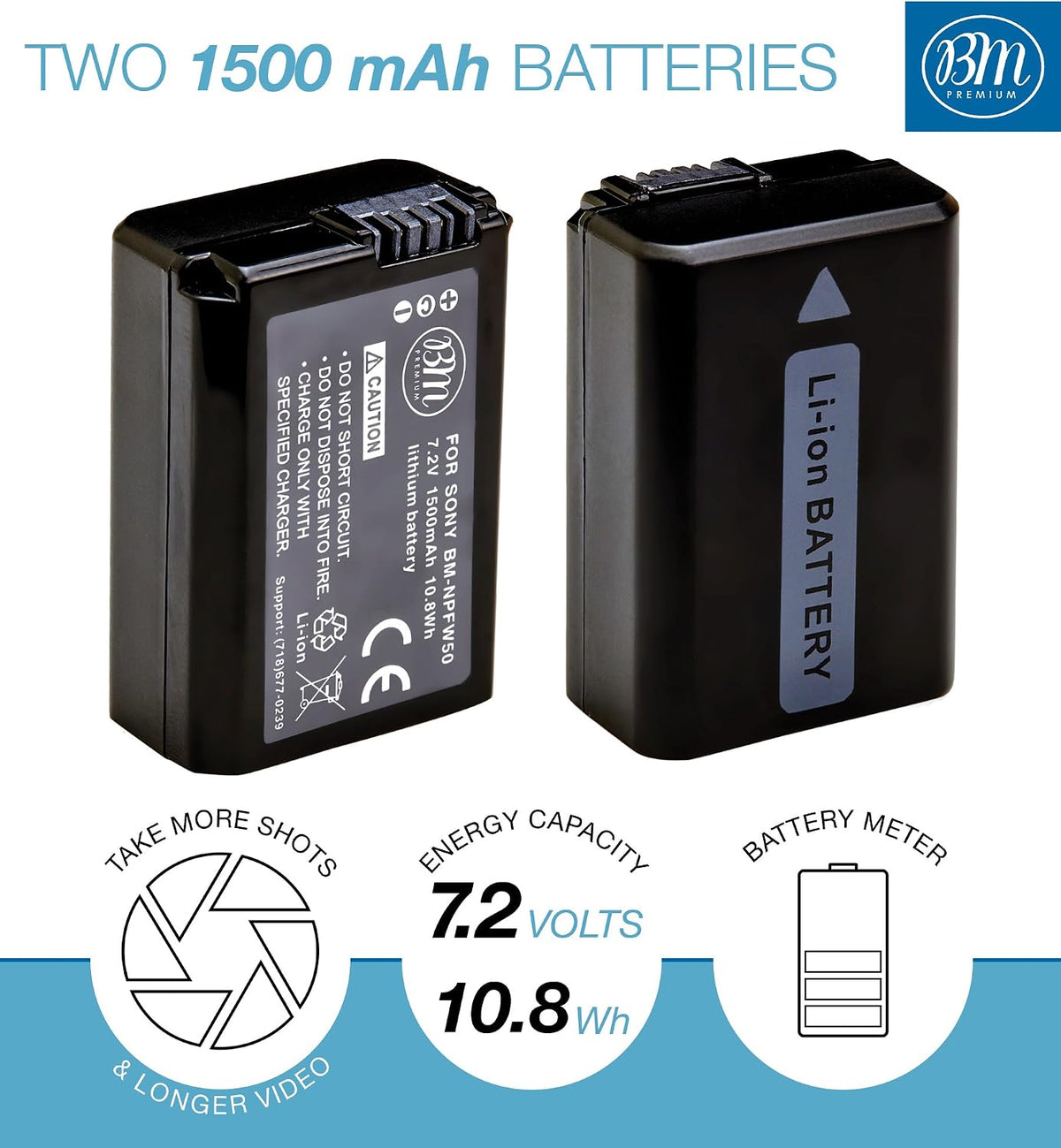 BM Premium 2 NP-FW50 Batteries and Battery Charger for Sony A6400, a3000, a5000, a6000, a6300, a6500 Digital Cameras