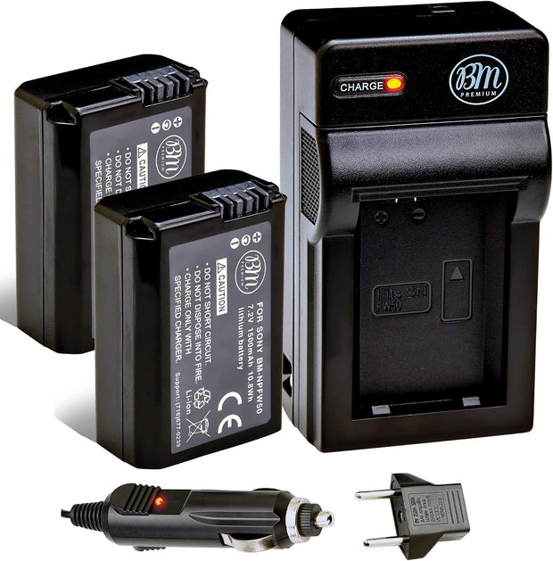BM Premium 2 NP-FW50 Batteries and Battery Charger for Sony A6400, a3000, a5000, a6000, a6300, a6500 Digital Cameras