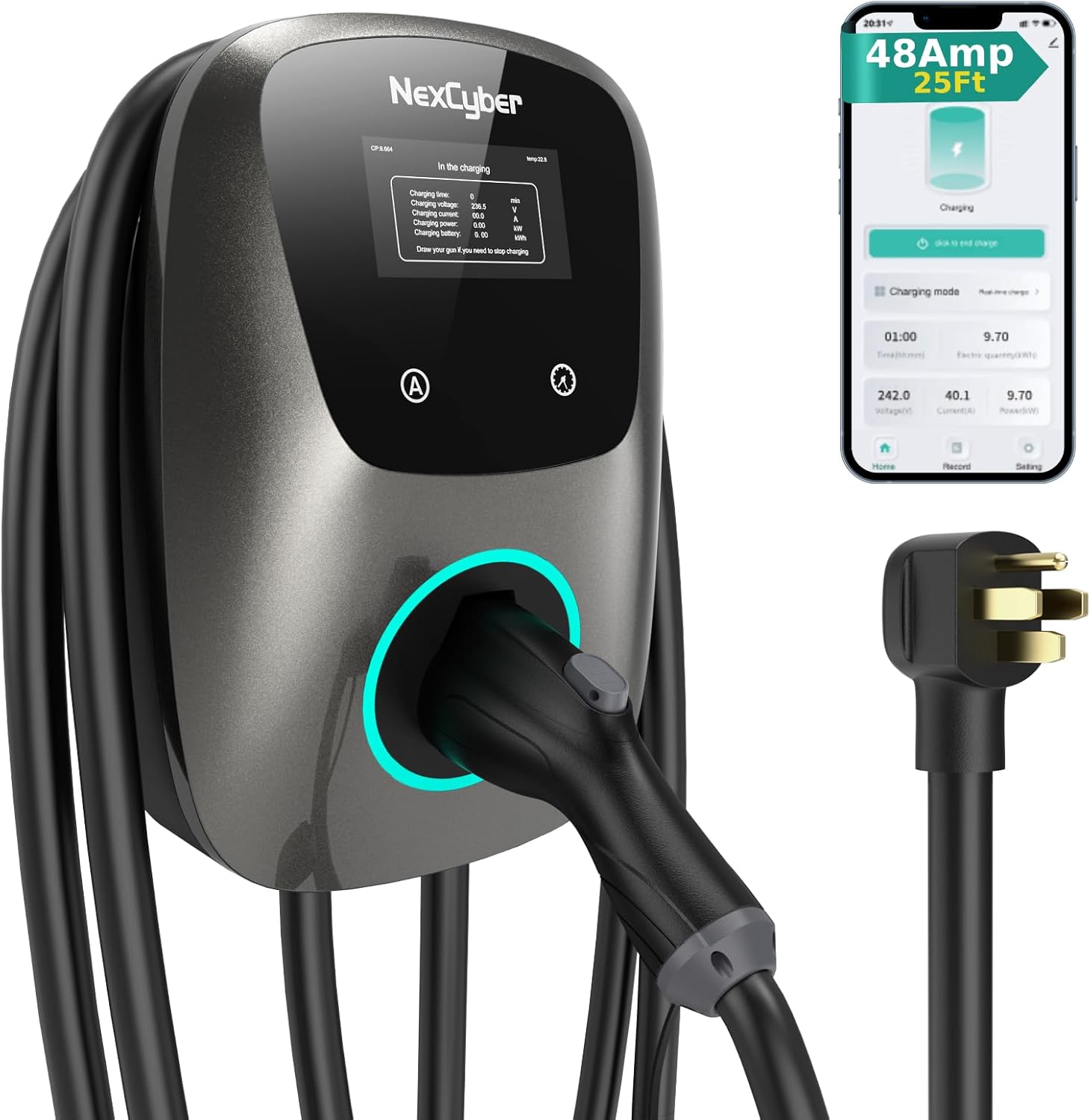 NEW / OPEN BOX NEXTCYBER Level 2 EV Charger, 48A, 25ft Cable ETL Certified, 240V NEMA 14-50p Plug, Home Level 2 EVSE Electric Vehicle Charging Stations