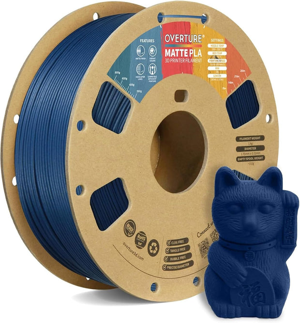 Case of 10 KG OVERTURE Matte PLA 3D Printer Filament 1.75mm, Matt Surface & Low Warping Filament 1kg Spool (2.2 lbs)
