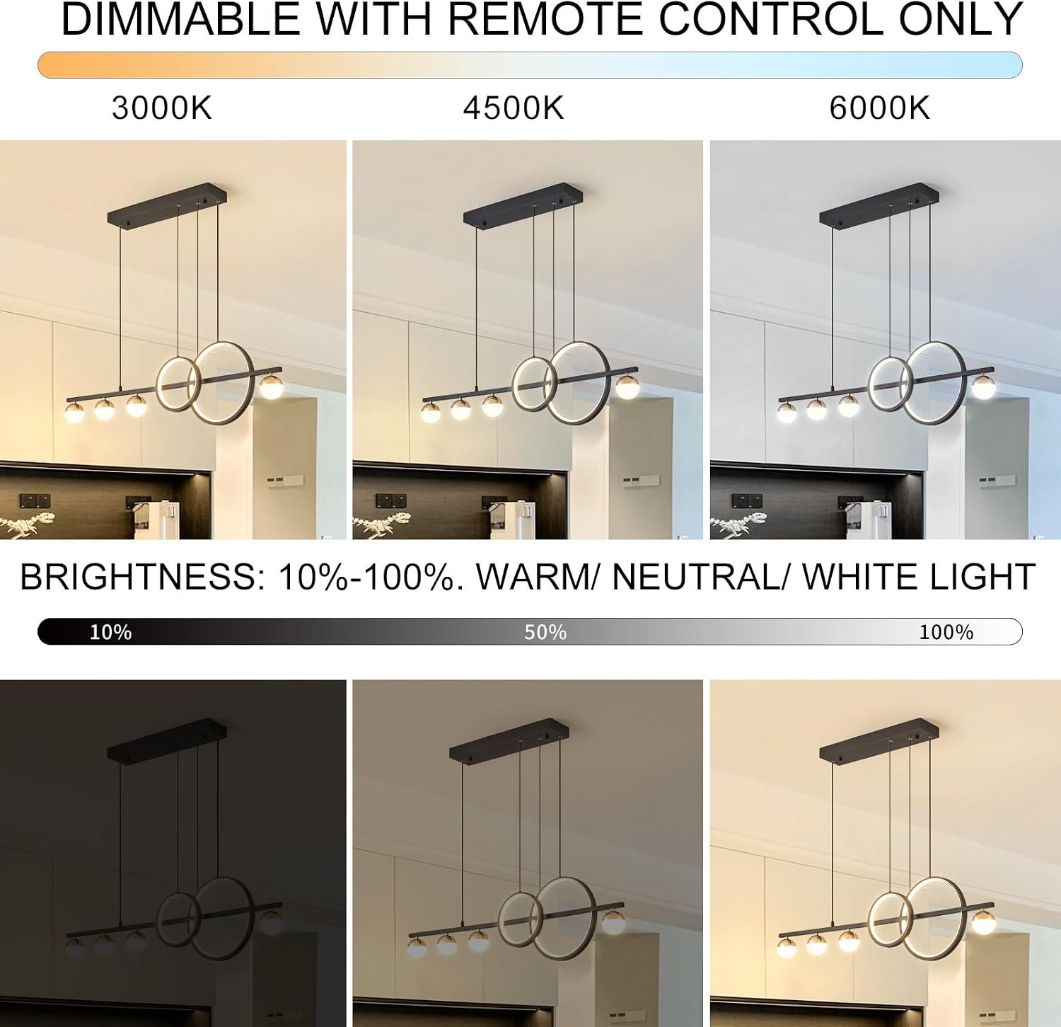 ORANOOR Modern LED Black Gold Chandeliers, 100cm Dimmable LED Pendant Light | 1m Linear Pendant Lights